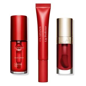 COMBO Clarins Red Lip Energy, Lip Comfort Oil, Water Lip Stain, Lip Perfector